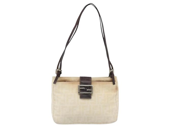 FENDI Zucca Canvas Mamma Baguette Shoulder Bag Beige Silver Auth 186380 Argento - vista 13