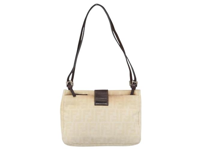 FENDI Zucca Canvas Mamma Baguette Shoulder Bag Beige Silver Auth 186380 Argento - vista 2