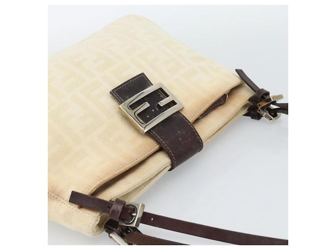 FENDI Zucca Canvas Mamma Baguette Shoulder Bag Beige Silver Auth 186380 Argento - vista 6