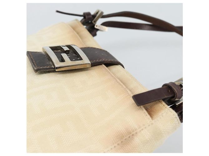 FENDI Zucca Canvas Mamma Baguette Shoulder Bag Beige Silver Auth 186380 Argento - vista 9