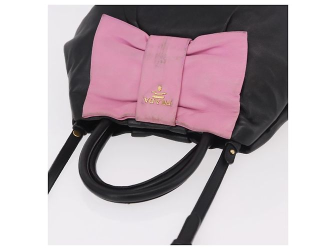 Borsa PRADA in pelle 2way Nera Oro Auth ka4866 Nero D'oro - vista 6