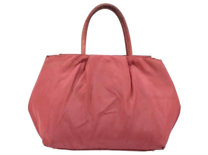 Borsa a mano PRADA Ribbon Nylon Pink Gold Auth 186427 Rosa D'oro - vista 2