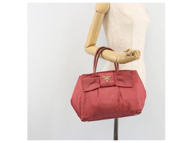 Borsa a mano PRADA Ribbon Nylon Pink Gold Auth 186427 Rosa D'oro - vista 24