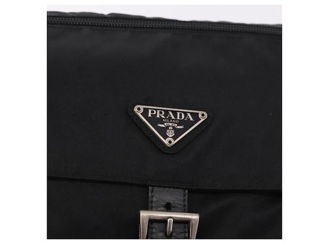 Borsa a tracolla PRADA Nylon Nero Argento Auth 189321A - vista 18