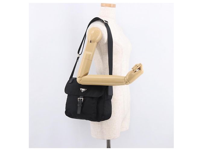 Borsa a tracolla PRADA Nylon Nero Argento Auth 189321A - vista 27