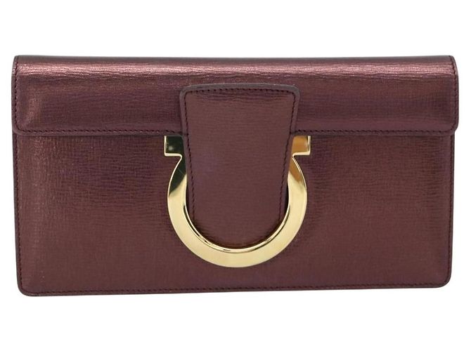 Borsa a Spalla Salvatore Ferragamo Gancini in Pelle Marrone e Oro Auth 187281V D'oro - vista 13