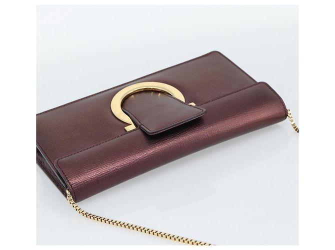 Borsa a Spalla Salvatore Ferragamo Gancini in Pelle Marrone e Oro Auth 187281V D'oro - vista 6