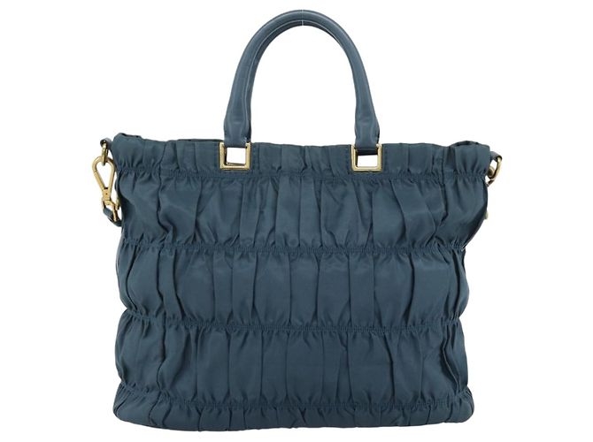 Borsa a mano arricciata PRADA Nylon 2way Verde Oro Auth 186425V D'oro - vista 2