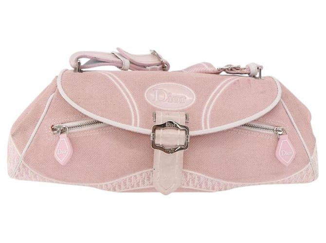 Borsa a Spalla Christian Dior Trotter Canvas Rosa Argento Auth BA13589A - vista 13