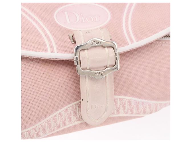 Borsa a Spalla Christian Dior Trotter Canvas Rosa Argento Auth BA13589A - vista 18