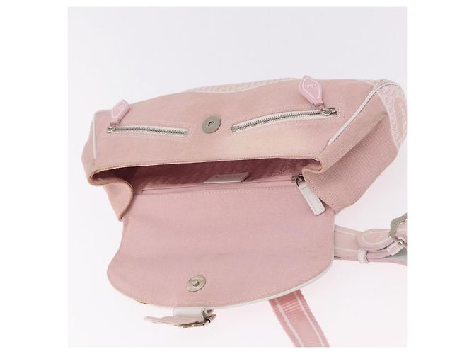 Borsa a Spalla Christian Dior Trotter Canvas Rosa Argento Auth BA13589A - vista 19