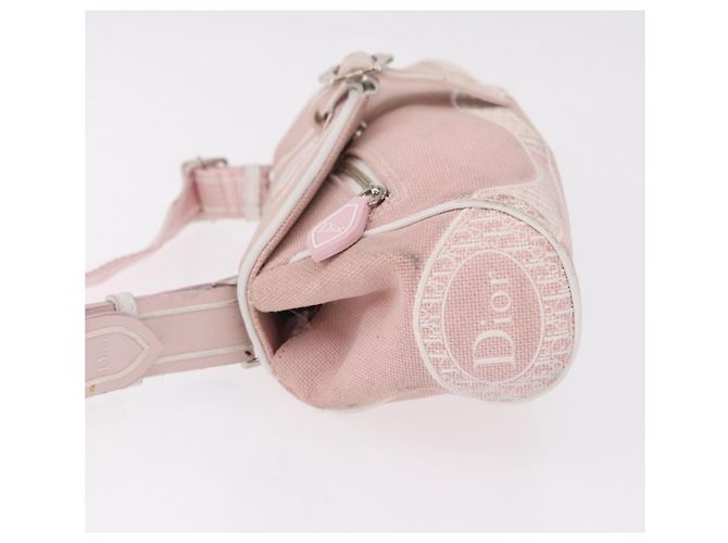 Borsa a Spalla Christian Dior Trotter Canvas Rosa Argento Auth BA13589A - vista 4