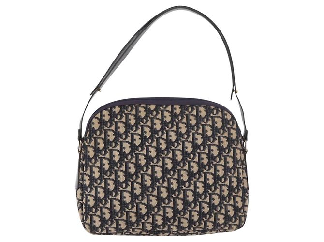 Borsa a tracolla Christian Dior Trotter Canvas Navy Gold Auth 189386A D'oro Blu navy - vista 2