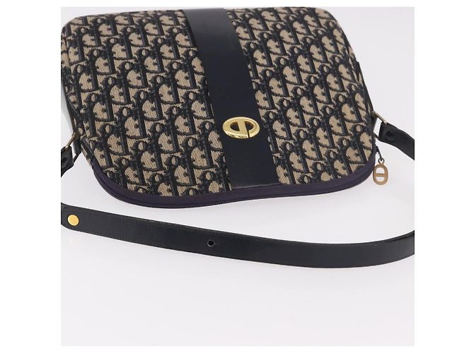 Borsa a tracolla Christian Dior Trotter Canvas Navy Gold Auth 189386A D'oro Blu navy - vista 6