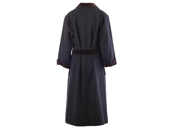 Yves Saint Laurent Abrigo de lana Saint Laurent Rive Gauche Paris con ribete de terciopelo – '70s Gris Burdeos - vista 3