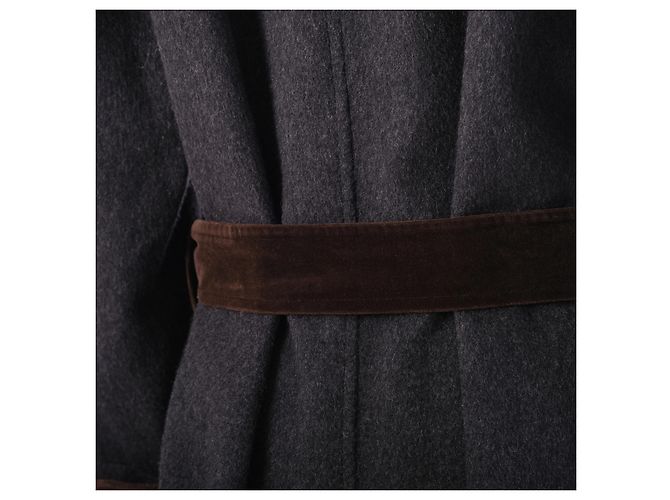 Yves Saint Laurent Abrigo de lana Saint Laurent Rive Gauche Paris con ribete de terciopelo – '70s Gris Burdeos - vista 4