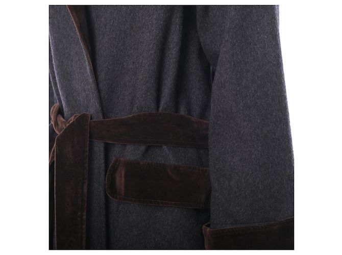 Yves Saint Laurent Abrigo de lana Saint Laurent Rive Gauche Paris con ribete de terciopelo – '70s Gris Burdeos - vista 6