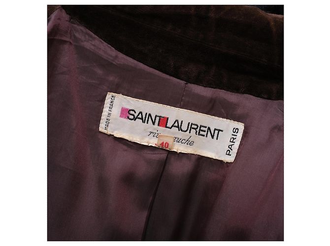 Yves Saint Laurent Abrigo de lana Saint Laurent Rive Gauche Paris con ribete de terciopelo – '70s Gris Burdeos - vista 7