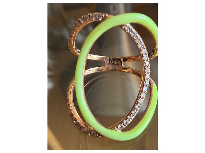 Anello Djula in oro rosa 18k e diamanti con smalto verde D'oro - vista 2