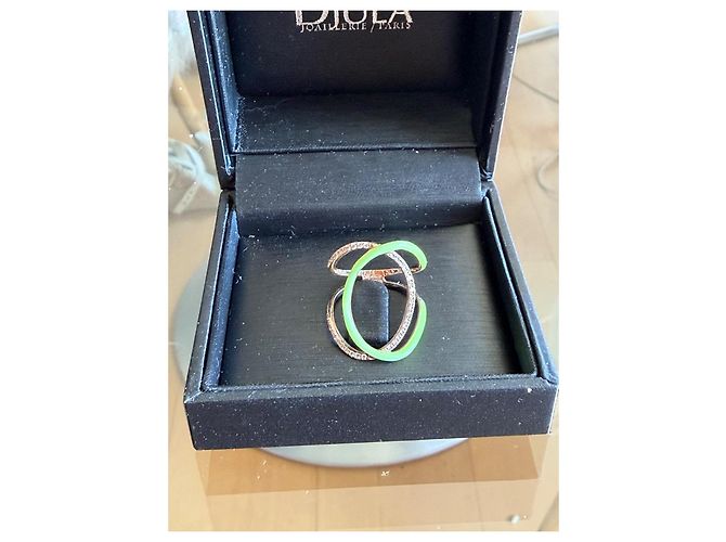 Anello Djula in oro rosa 18k e diamanti con smalto verde D'oro - vista 4