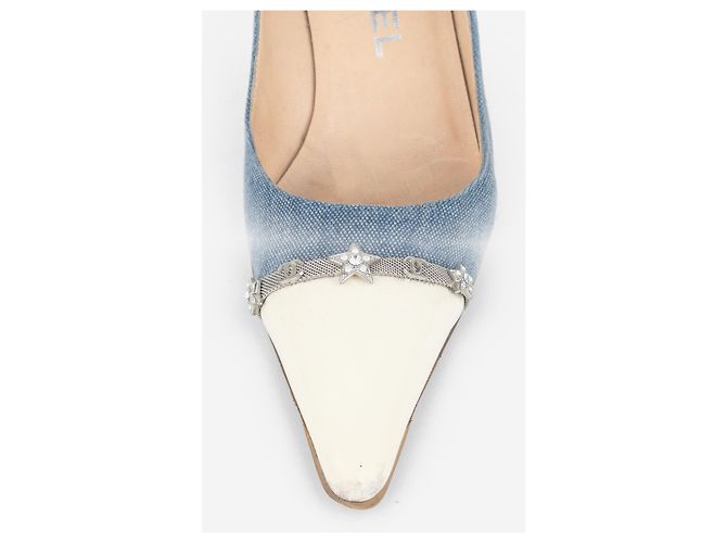 Décolleté Chanel Cap Toe CC Star Charm Kitten Heels Blu - vista 7