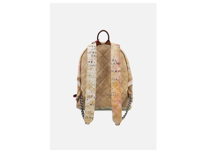 Zaino Chanel Graffiti Canvas & Leather Beige Usato - vista 2