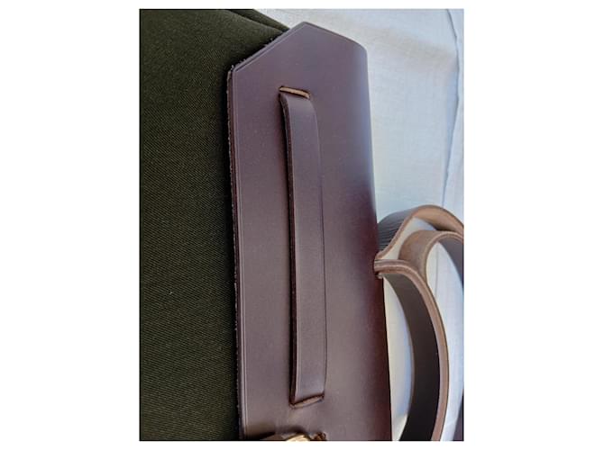 Borsa Hermès Herbag in tela e pelle marrone Verde - vista 12