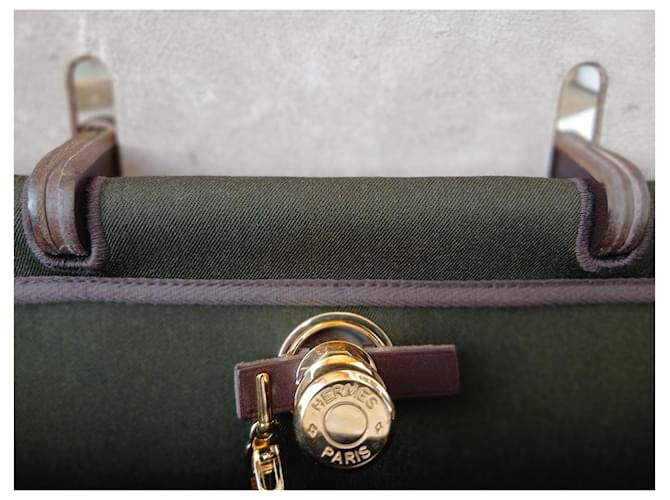 Borsa Hermès Herbag in tela e pelle marrone Verde - vista 18