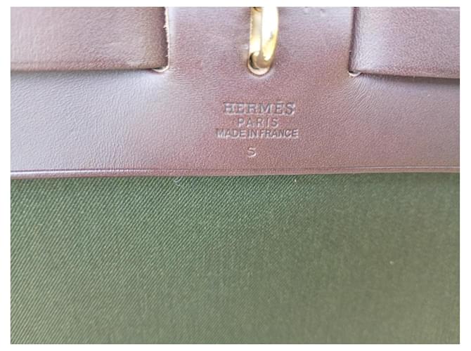 Borsa Hermès Herbag in tela e pelle marrone Verde - vista 2
