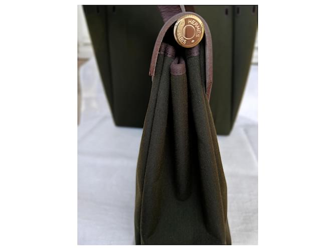 Borsa Hermès Herbag in tela e pelle marrone Verde - vista 20
