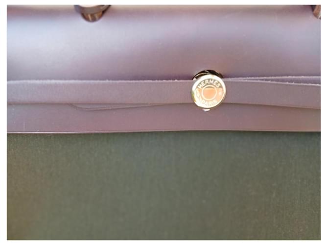 Borsa Hermès Herbag in tela e pelle marrone Verde - vista 3