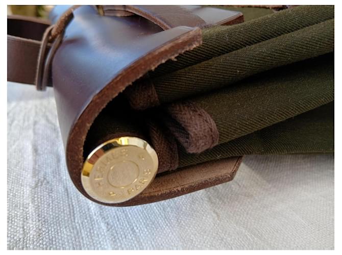 Borsa Hermès Herbag in tela e pelle marrone Verde - vista 8