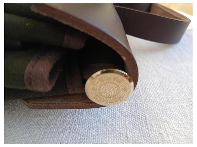 Borsa Hermès Herbag in tela e pelle marrone Verde - vista 9