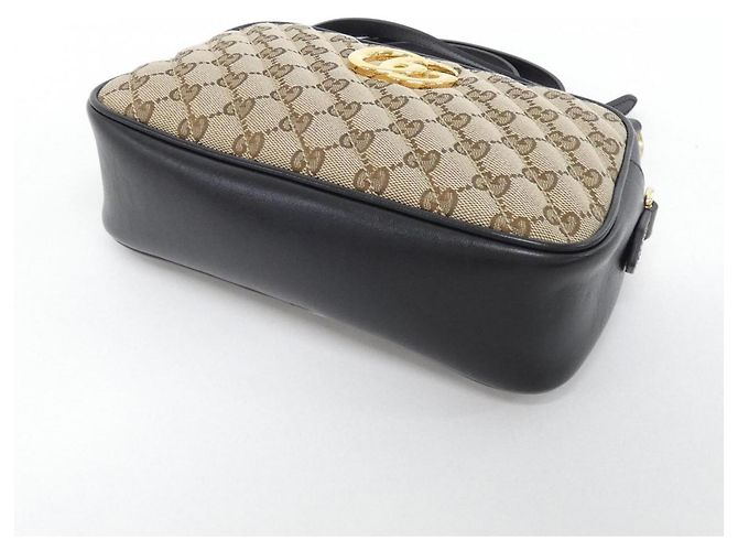 Borsa a Spalla Gucci GG Marmont Nero Beige - vista 3