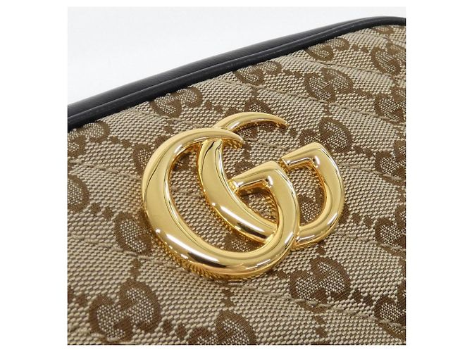 Borsa a Spalla Gucci GG Marmont Nero Beige - vista 4