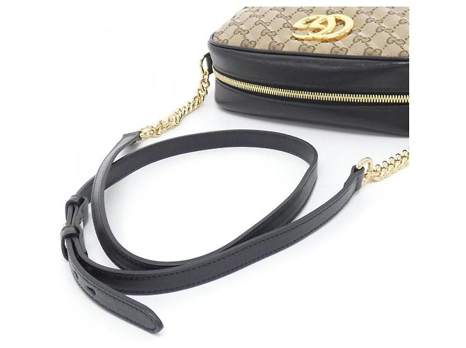 Borsa a Spalla Gucci GG Marmont Nero Beige - vista 5