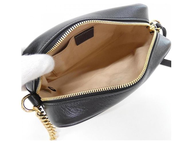 Borsa a Spalla Gucci GG Marmont Nero Beige - vista 6