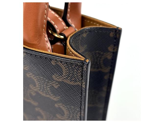 Céline Borsa Tote Celine Mini Vertical Cabas Triomphe Marrone Nero - vista 4