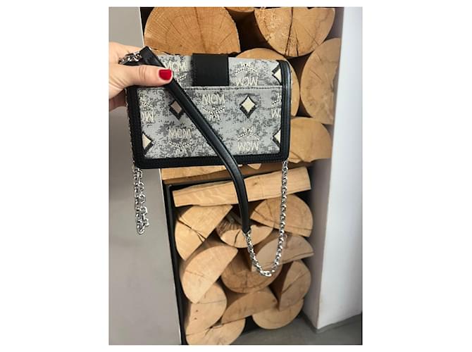 Borsa a tracolla MCM Visetos Nero Beige Grigio - vista 10