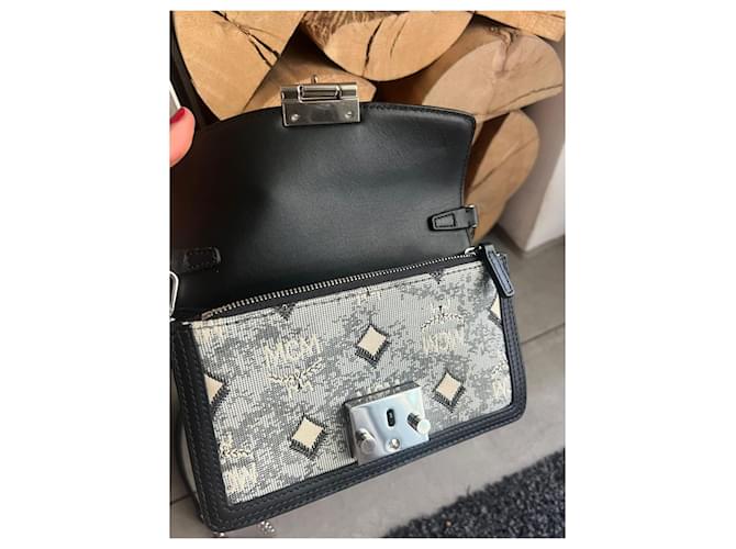 Borsa a tracolla MCM Visetos Nero Beige Grigio - vista 4