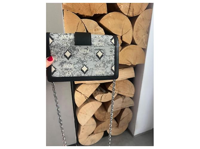 Borsa a tracolla MCM Visetos Nero Beige Grigio - vista 9