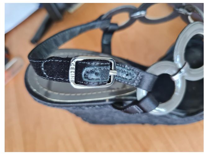 Céline Sandali con zeppa neri in pelle e corda con anelli metallizzati Nero Metallico - vista 6
