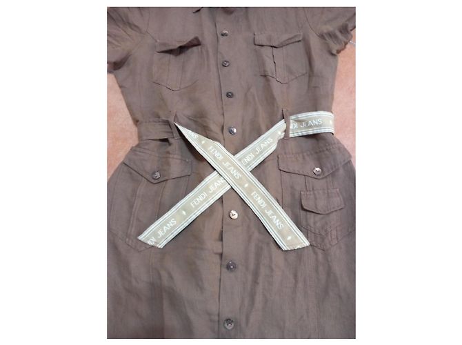 Fendi Jeans Leinen-Hemdblusenkleid Braun - Ansicht 4