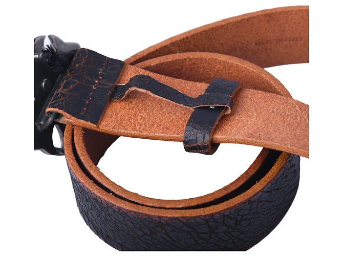John Richmond Richmond Gürtel aus braunem Distressed-Leder mit Kreuzschließe Schwarz - Ansicht 3
