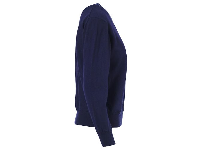 Klassischer V-Ausschnitt Wollpullover mit Roberto Cavalli Logo Blau - Ansicht 2