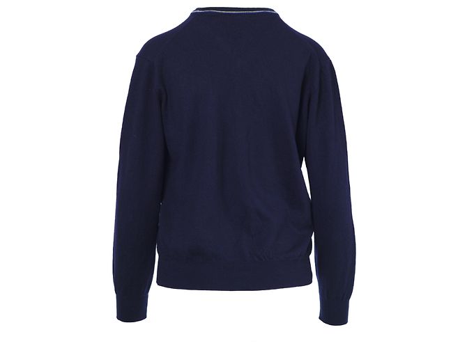 Klassischer V-Ausschnitt Wollpullover mit Roberto Cavalli Logo Blau - Ansicht 3