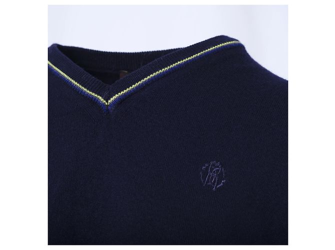 Klassischer V-Ausschnitt Wollpullover mit Roberto Cavalli Logo Blau - Ansicht 4