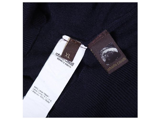 Klassischer V-Ausschnitt Wollpullover mit Roberto Cavalli Logo Blau - Ansicht 7