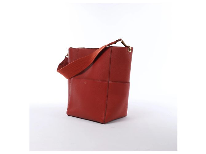 Céline CELINE Borsa a secchiello Seau Sangle in pelle rossa Grigio - vista 2