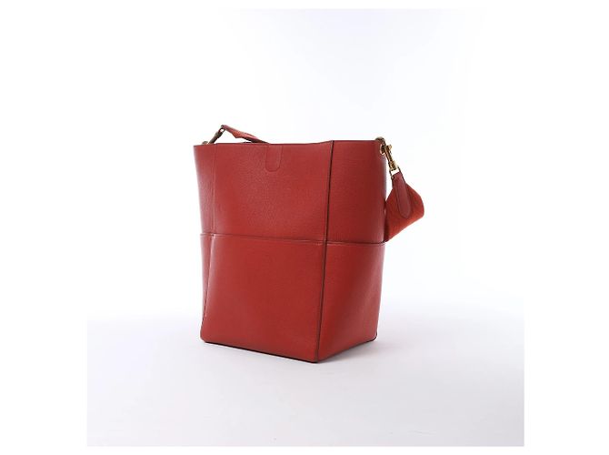 Céline CELINE Borsa a secchiello Seau Sangle in pelle rossa Grigio - vista 3